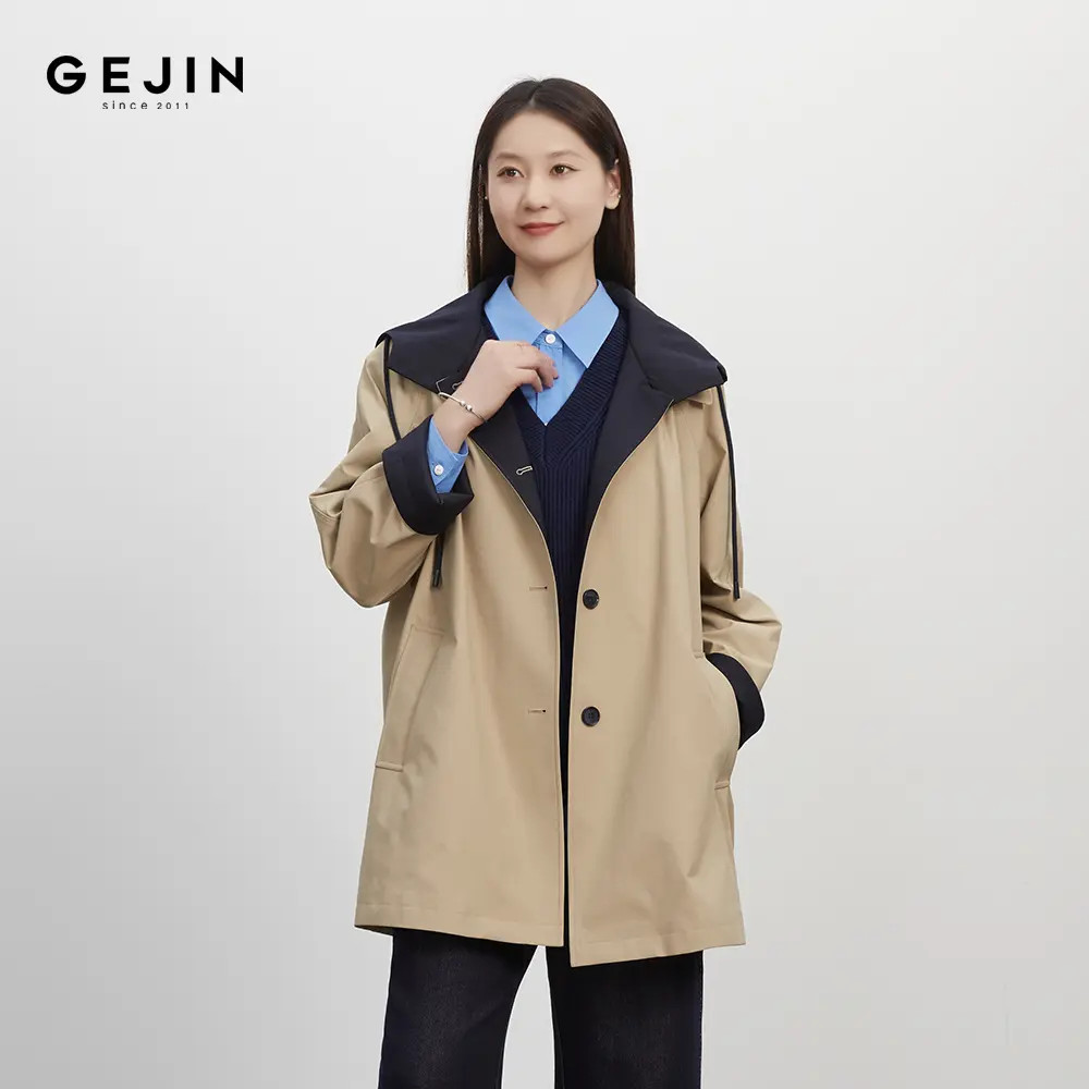 GEJIN/歌锦秋季新款港风中长款连帽风衣9332580461
