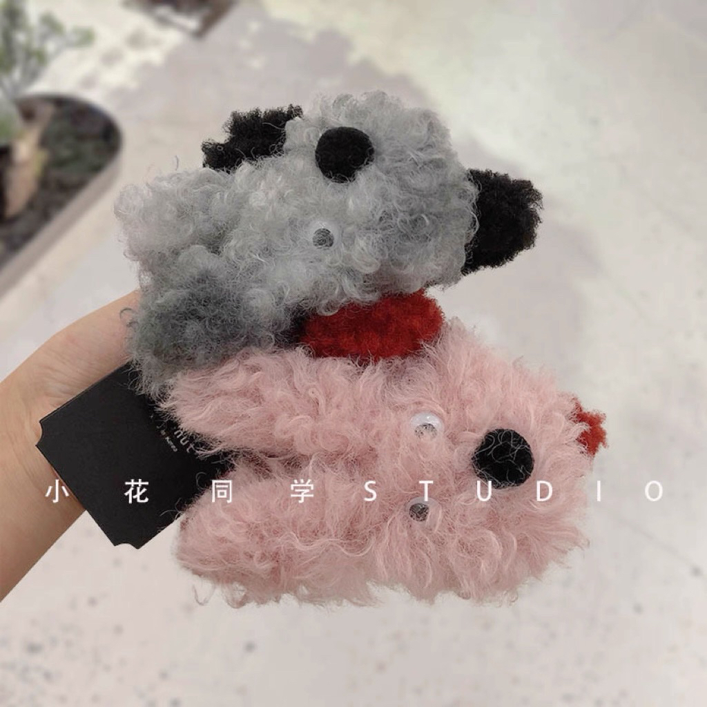 韩国发饰2025秋冬新款奶奶灰树莓粉泰迪卷萌宠可爱小狗毛毛发抓夹