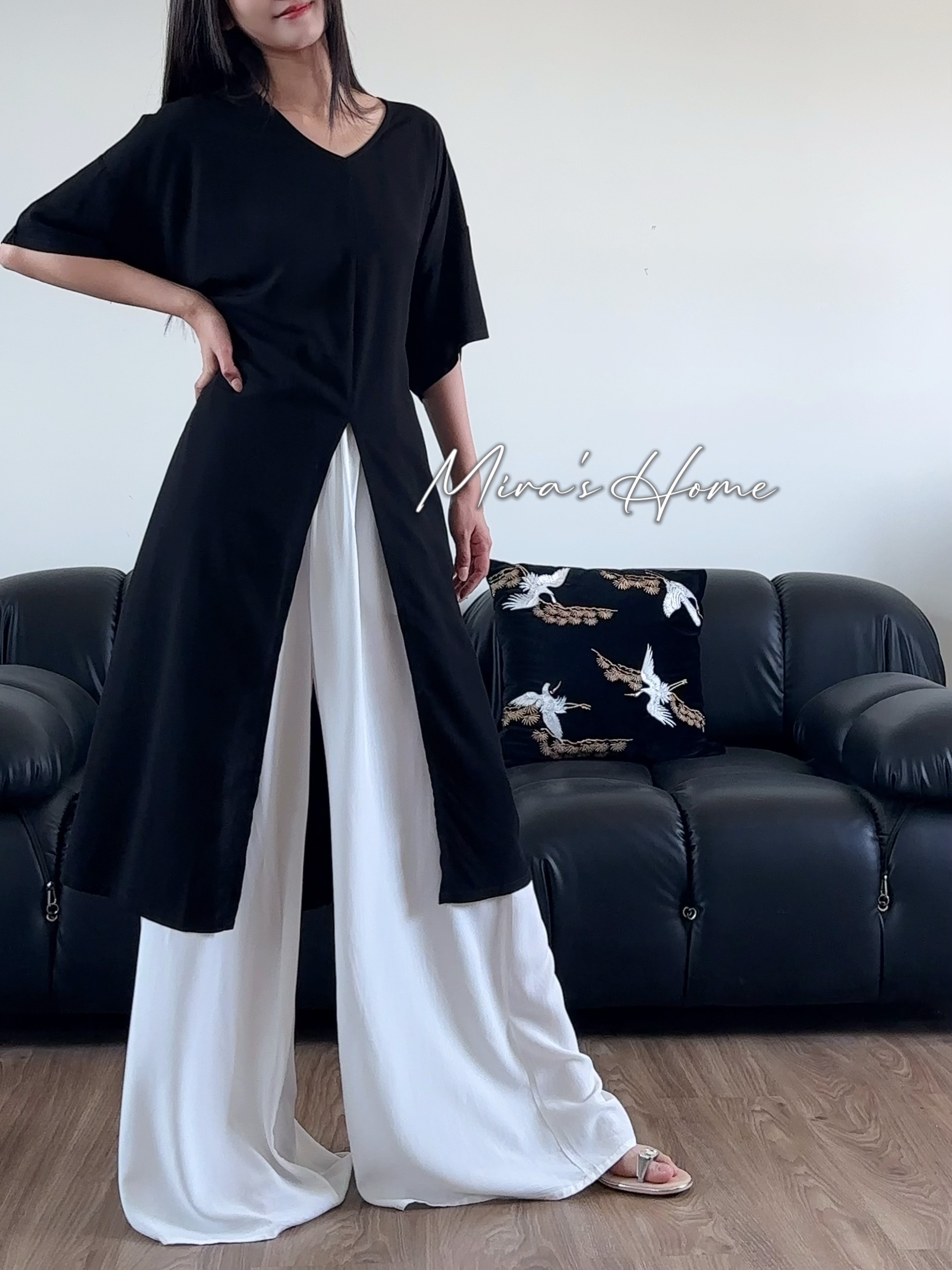 【絮语上衣】系列｜米拉夏季棉绸时尚百搭v领前开叉长款上衣