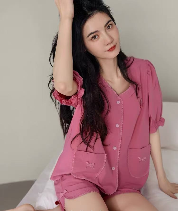 8111夏季女士纯棉睡衣套装短袖短裤睡衣女套装女士家居服