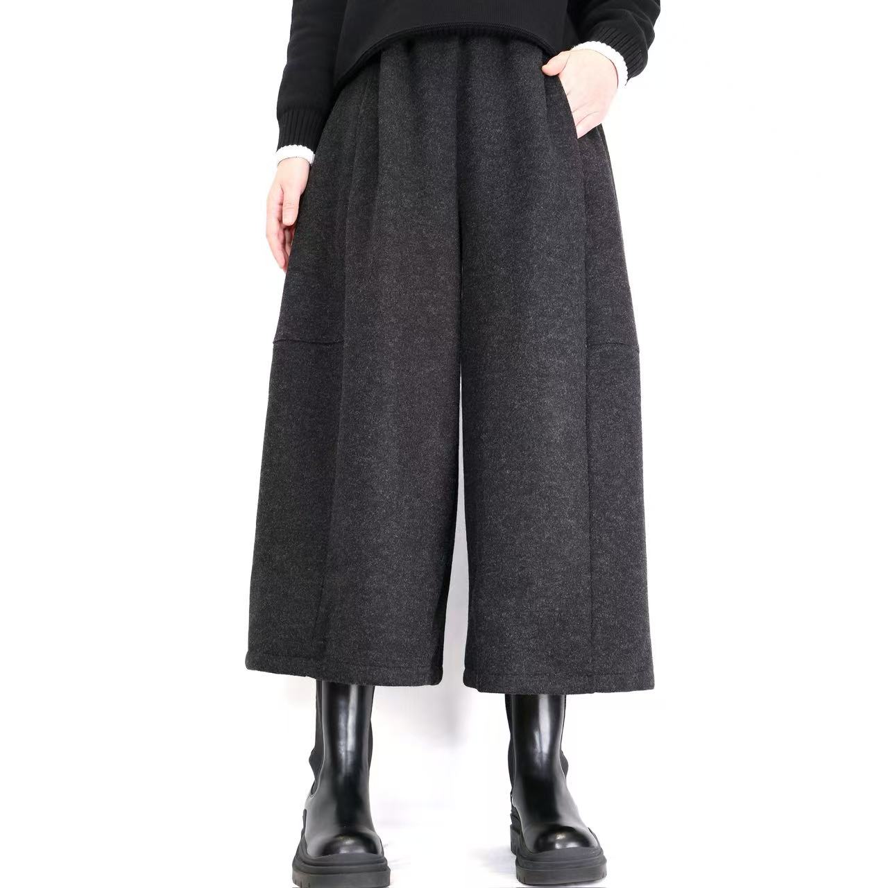 畅形CHECKLESS 毛呢裤女加厚保暖女裤秋冬新款韩版阔腿裤宽松