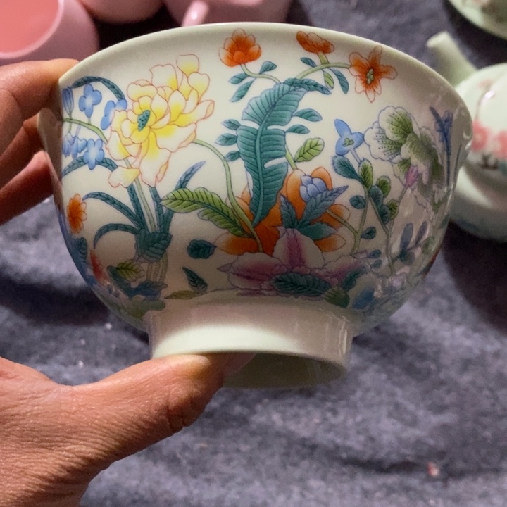 摆件陶瓷5寸绿稀土万花碗