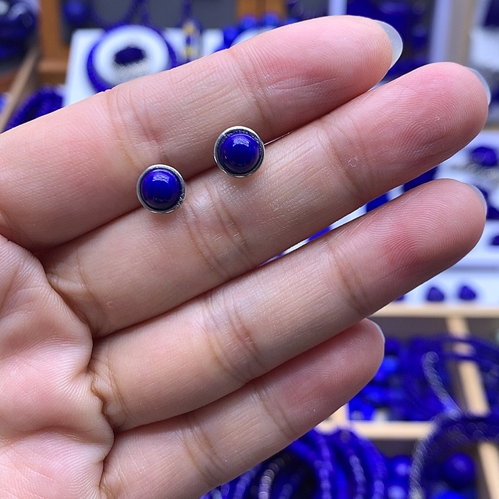 青金石银S925镶嵌耳钉