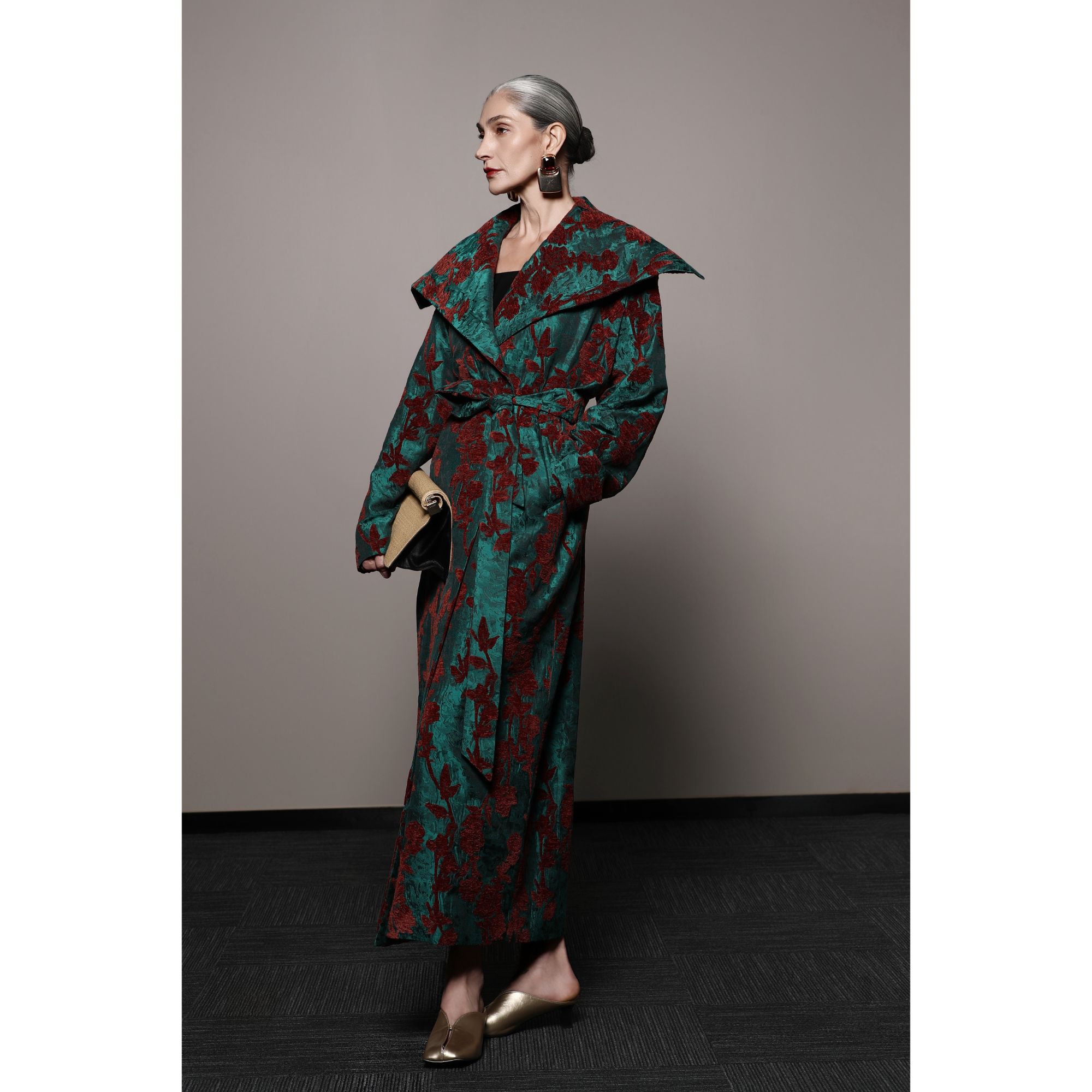 芈莱尤优——新款【夜棠浮香】高级感提花风衣F25-6304-4