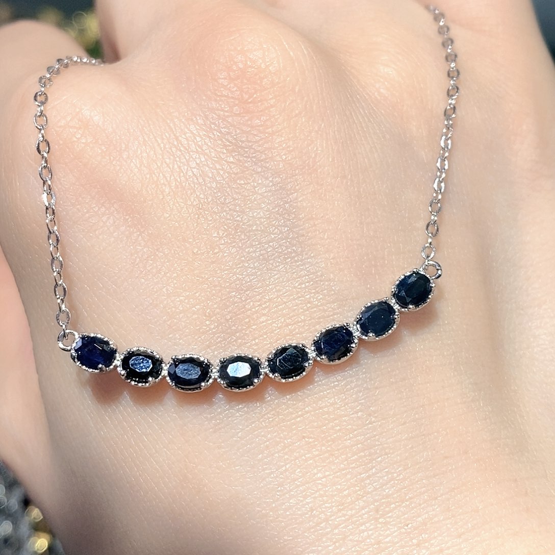 颈饰蓝宝石银S925镶嵌天然蓝宝石