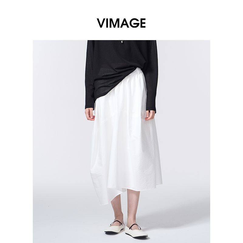 VIMAGE纬漫纪纯色不规则裙身设计摩登时尚半裙V2406107