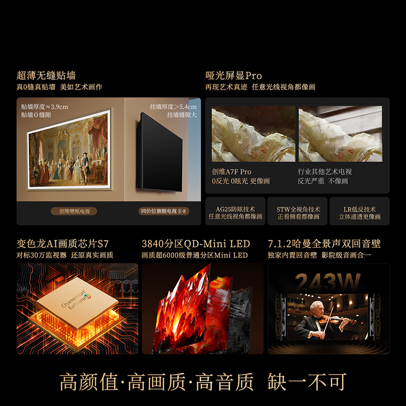 【超】 创维新品电视MiniLED超薄贴墙 艺术 75