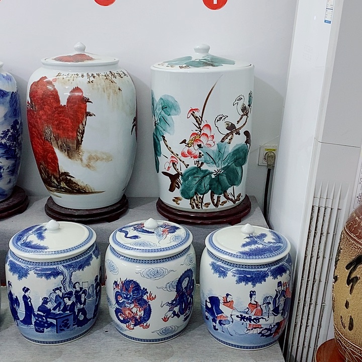 罐写意荷花陶瓷储物罐