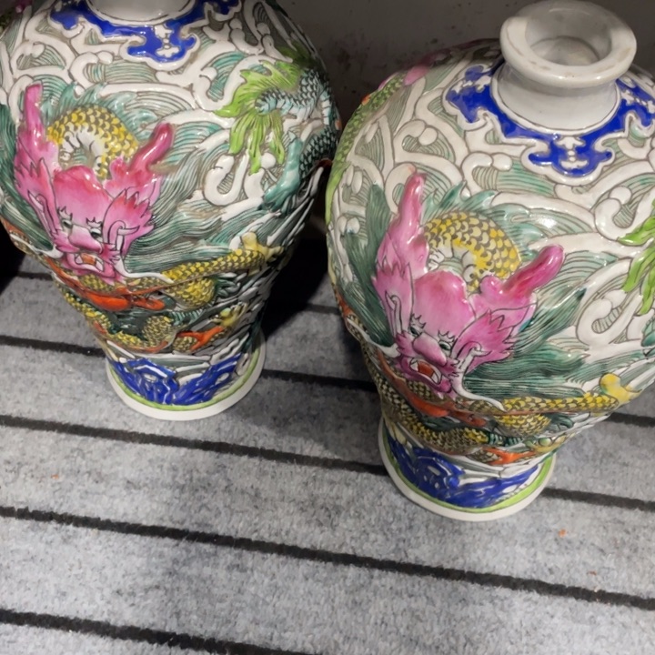 摆件瓷器一对梅瓶手工艺
