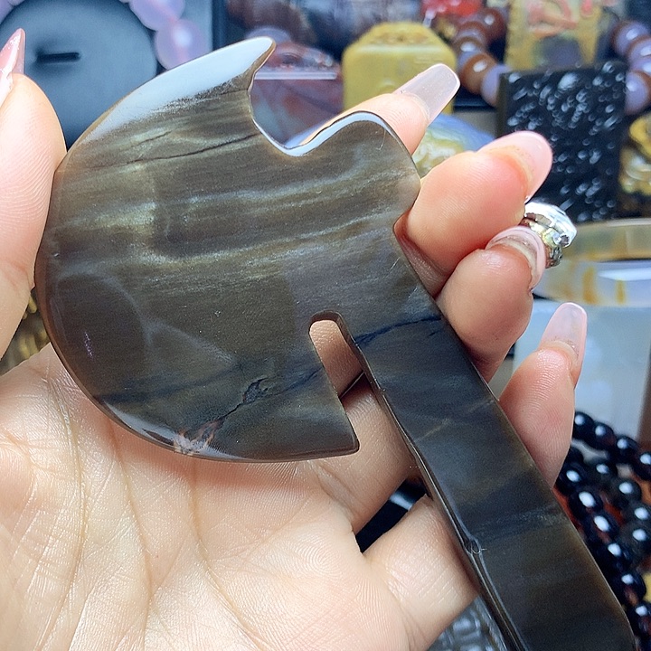 曼***想硅化玉树化玉摆件未镶嵌树化玉石斧