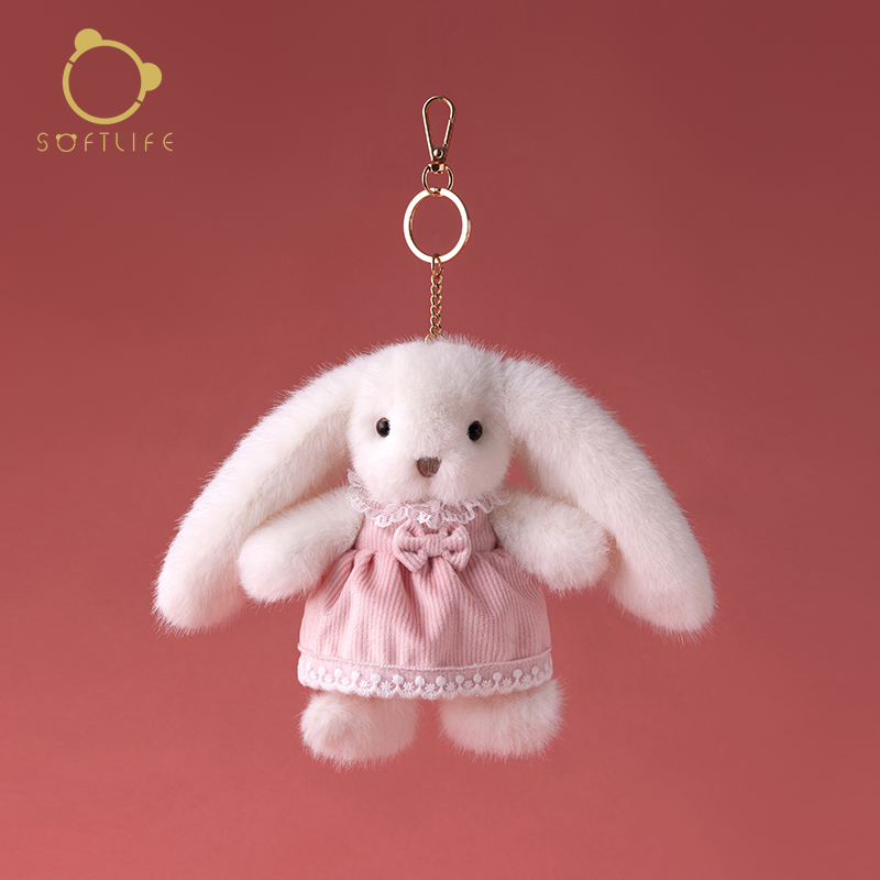 softlife包包挂件钥匙扣背包挂饰毛绒兔子包挂可爱精致公仔玩偶