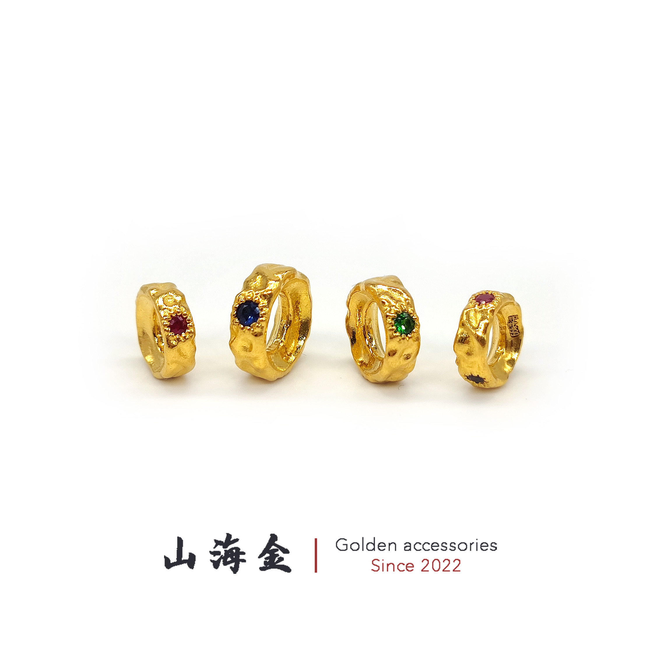 山海金 24K纯黄金999足金熔岩宝石卡环隔环卡子文玩手串菩提配饰