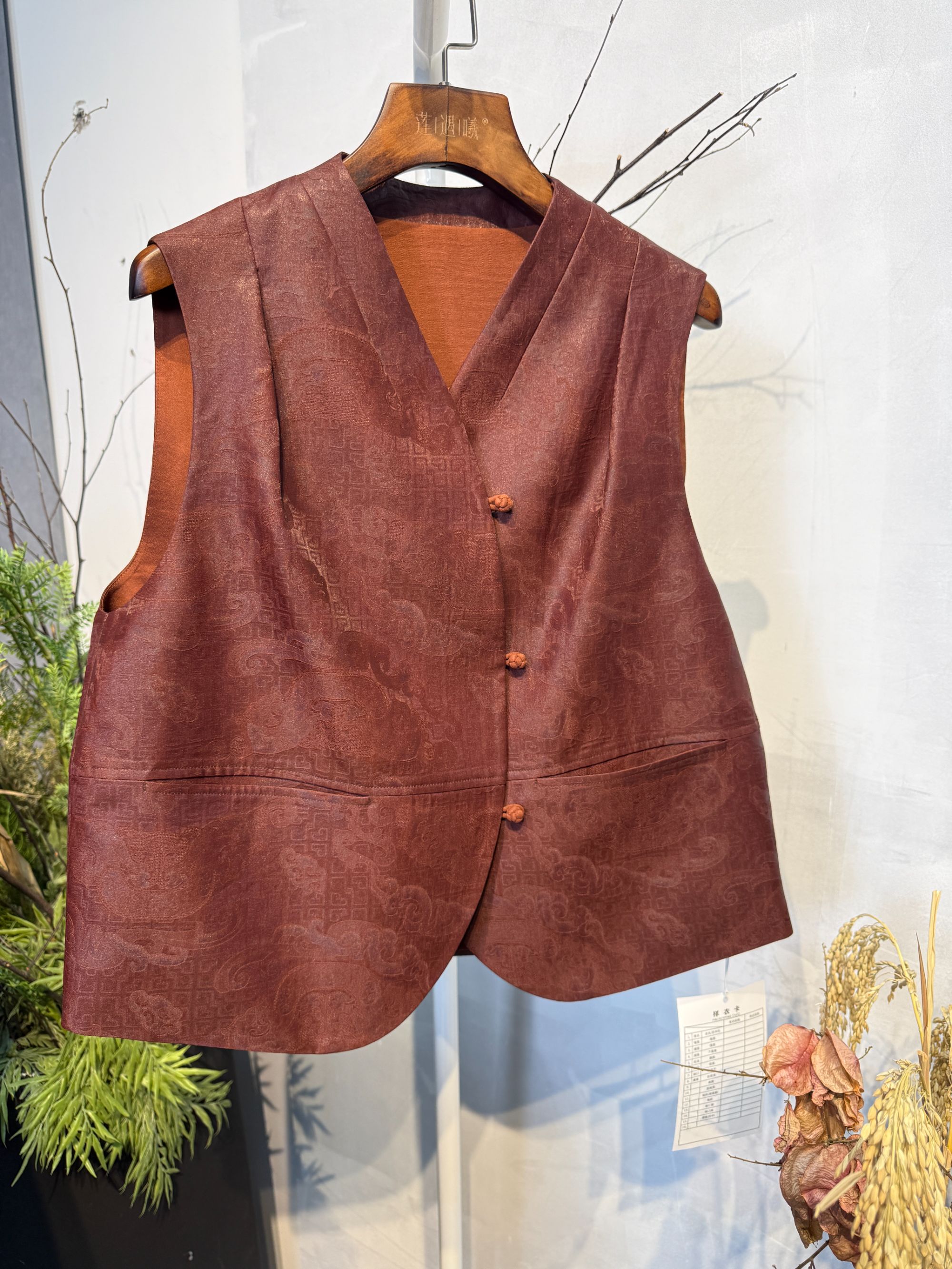 100桑蚕丝  红香云纱花罗马甲   新中式国风女装 2628