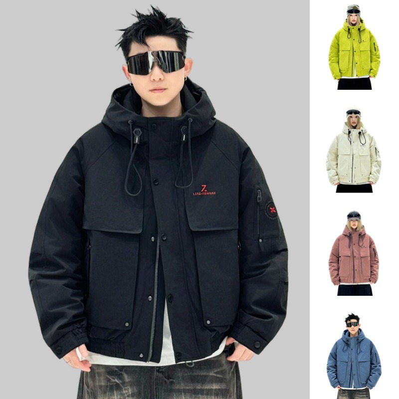 21992秋冬男连帽羽绒服休闲户外保暖工装外套宽松潮牌情侣款