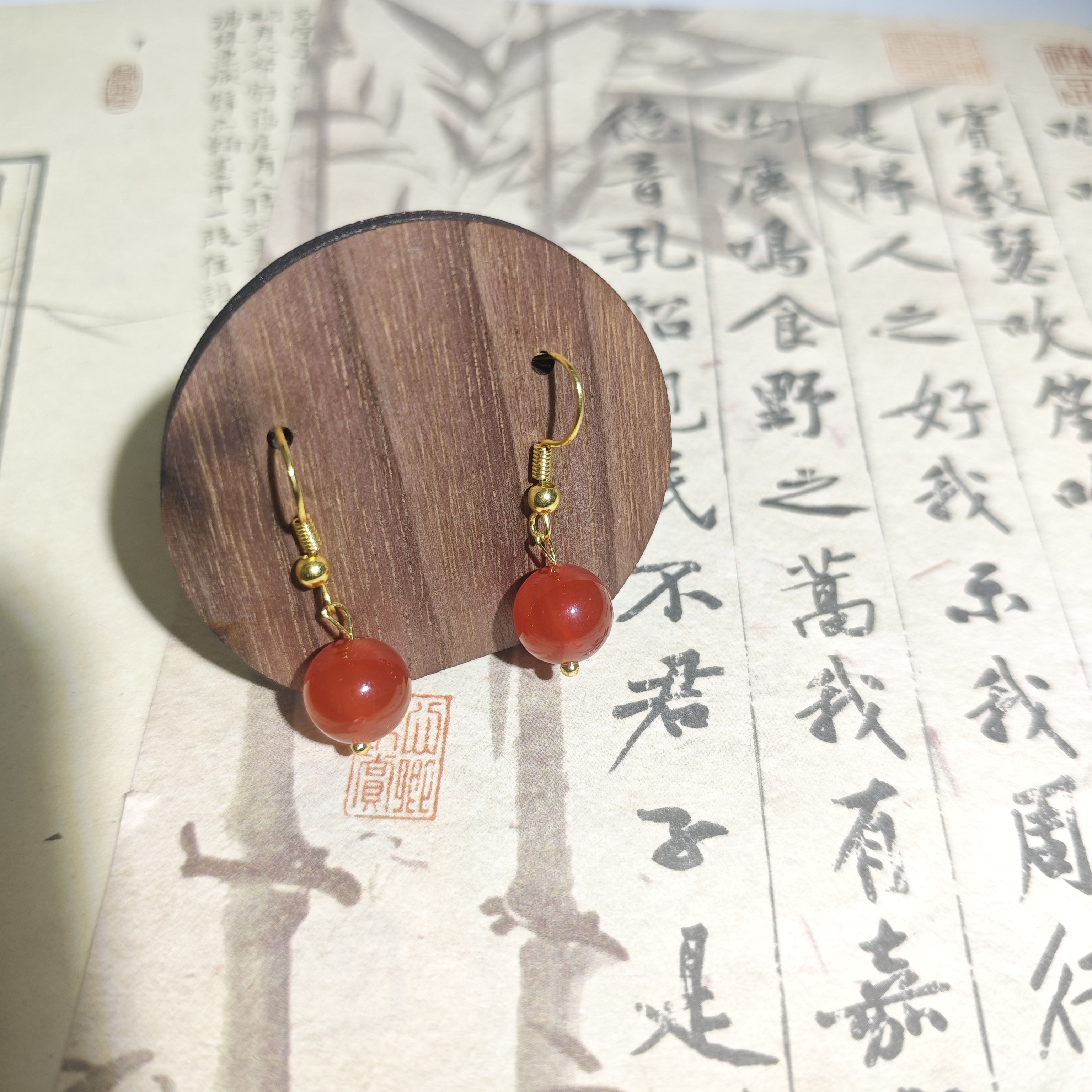 天然玉石 复古经典红豆耳坠 多样性发货拍一发一M203