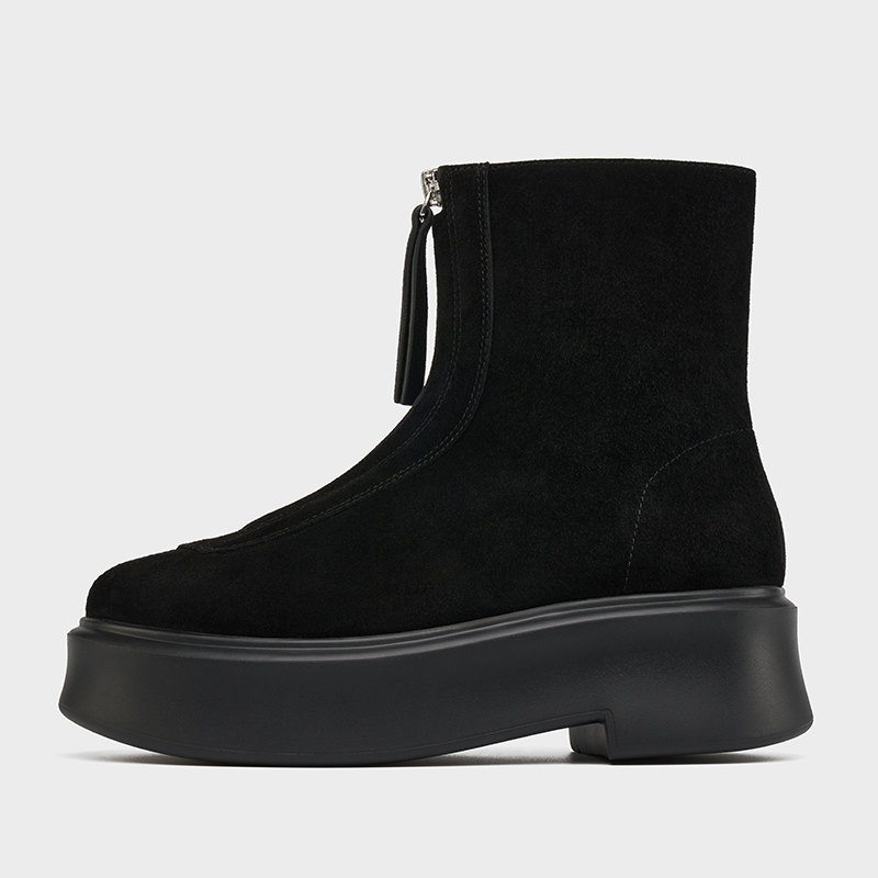 6cm厚底短靴前拉链松糕女靴烟筒靴简约显高显瘦瘦靴大码女靴