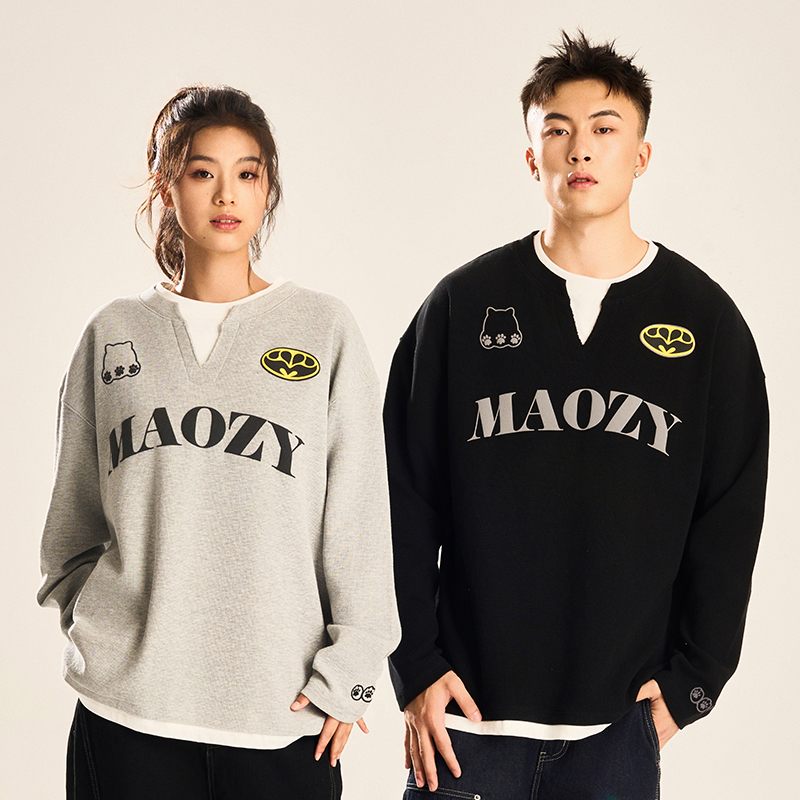MAOZYWORLD「 猫几侠」亨利领 假两件长袖TEE