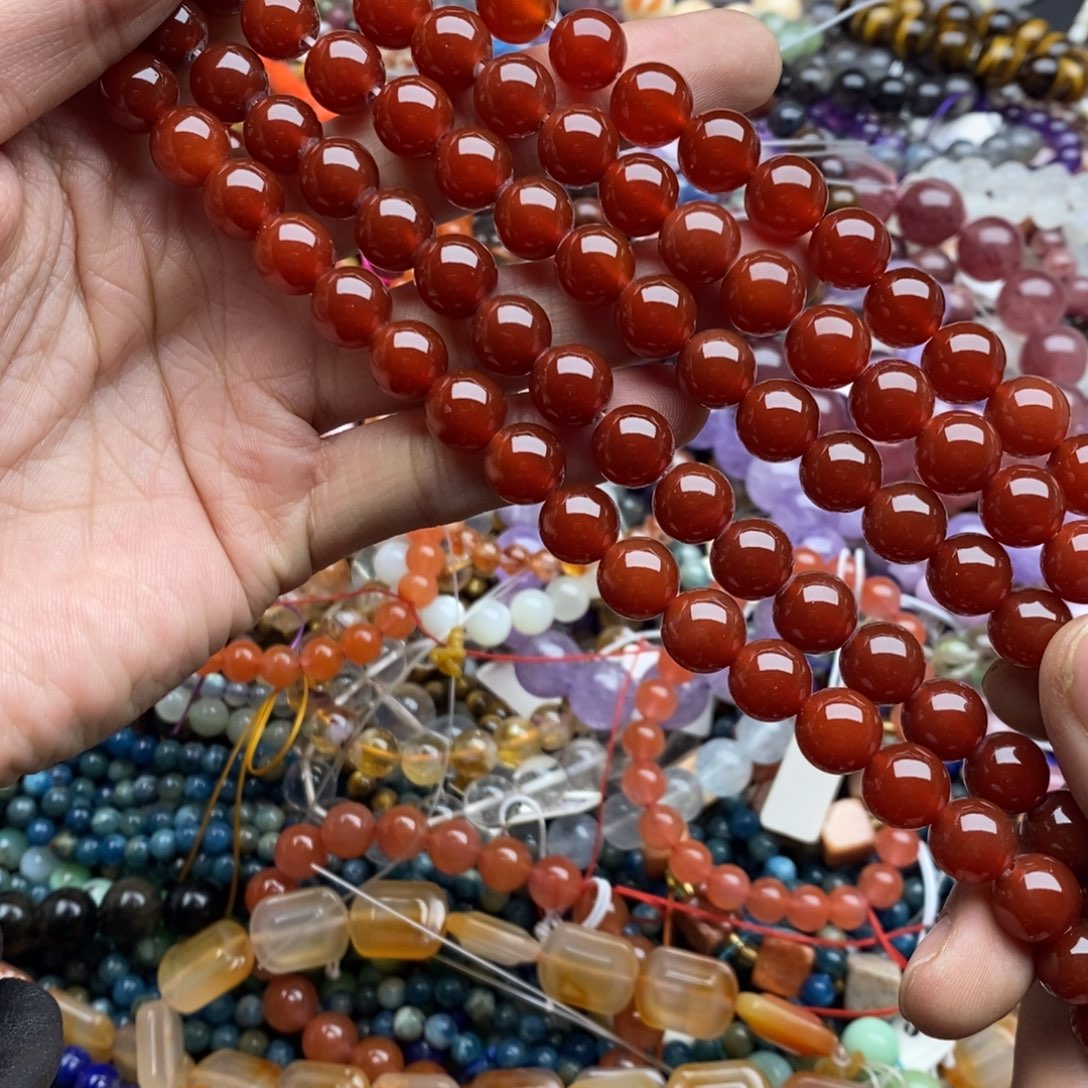 玛瑙/玉髓未镶嵌珠宝半成品一条纯天然10mm精品红玛瑙圆珠