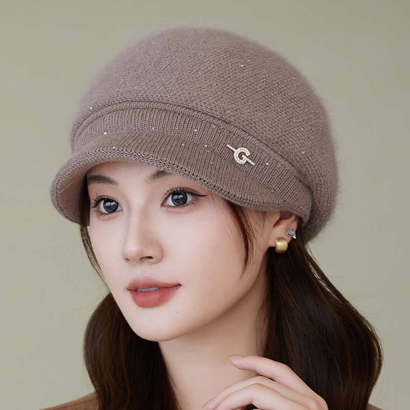 中老年人帽子女妈妈秋冬天加厚保暖帽奶奶兔毛线针织洋气棉帽防寒