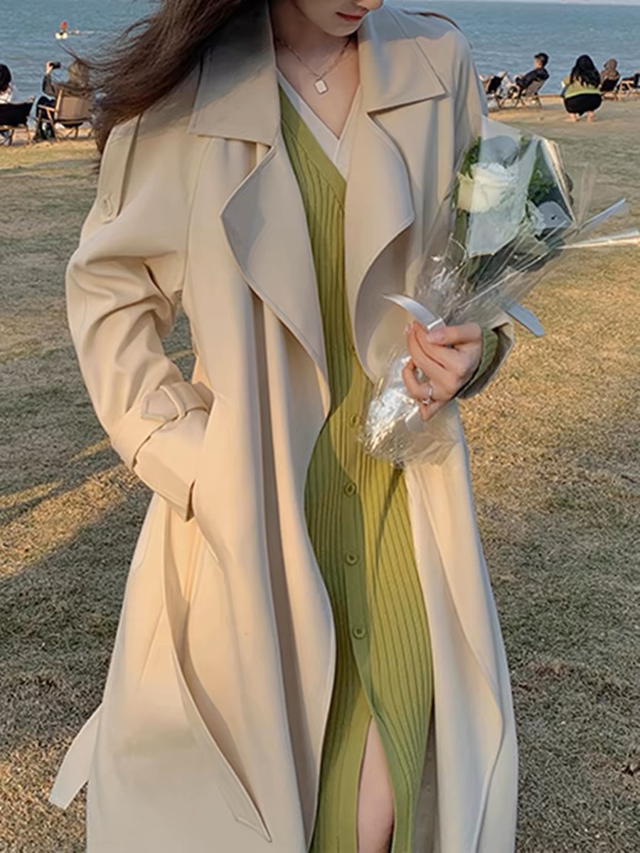 风衣女春秋大衣英伦风中长款白色女士中长款风衣过膝
