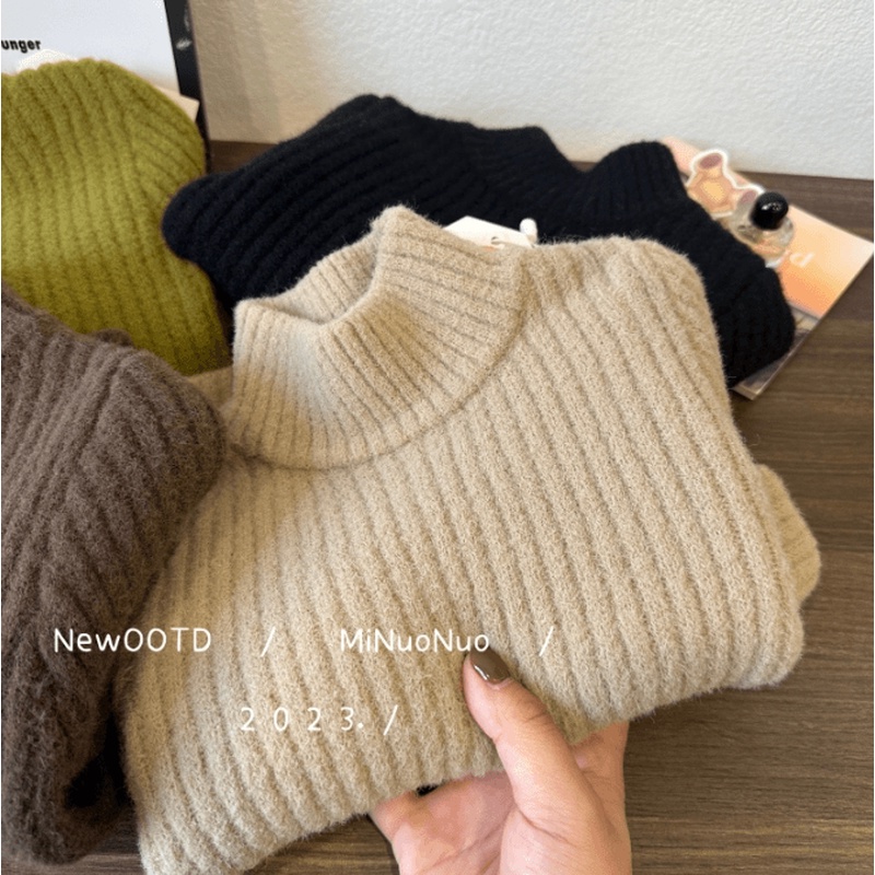 【二宝妈】儿童毛衣冬季新品男女童纯色半高领毛衣宝宝加厚毛线衫