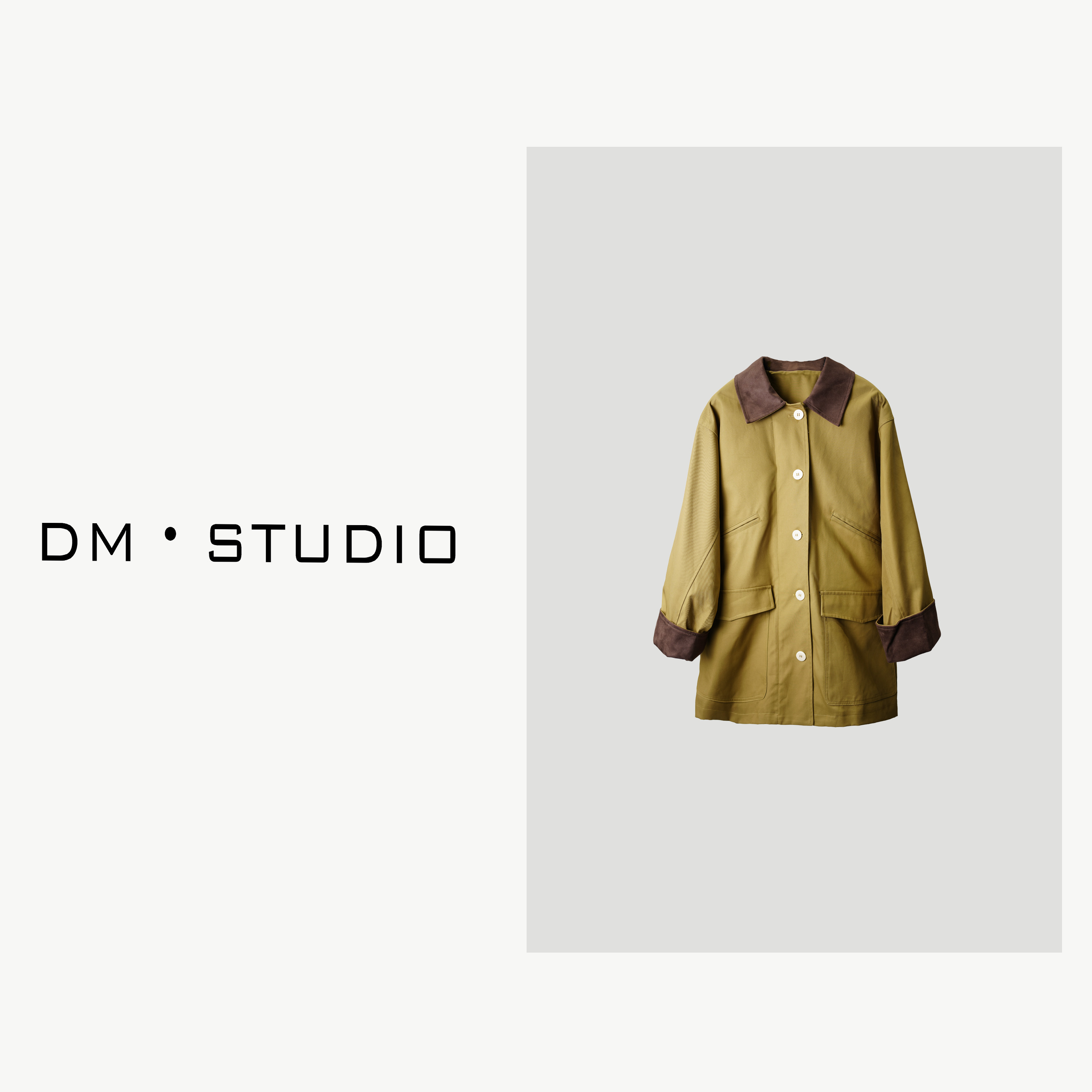 -DM•STUDIO/重工设计中长款撞色翻领排扣风衣外套（B12831）