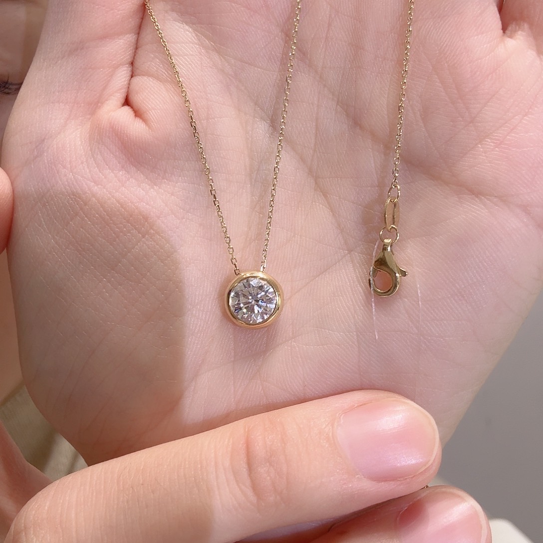 洛***笙实验室培育钻石颈饰18K金镶嵌泡泡项链k黄1克拉龙虾扣2g