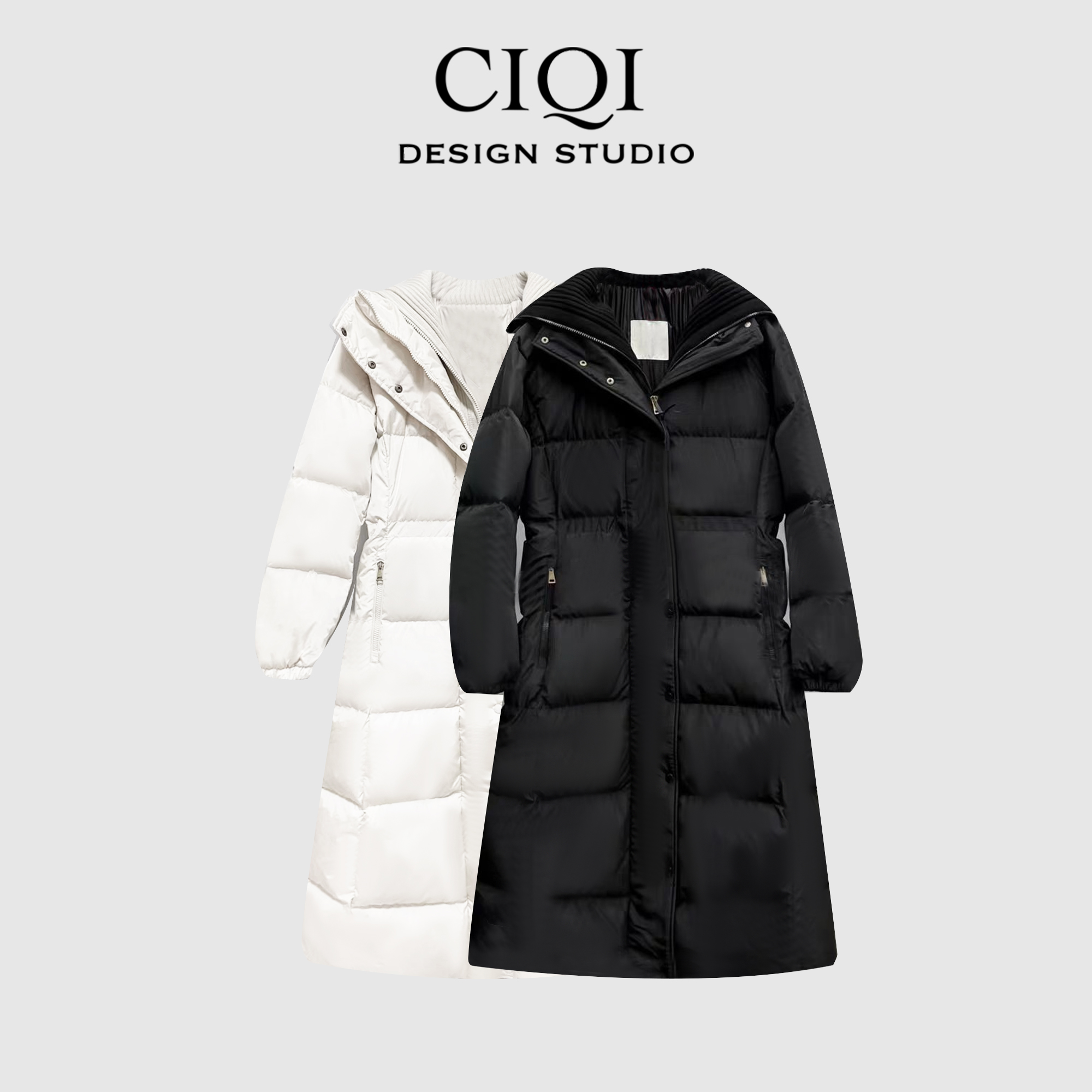 CIQI STUDIO冬季90%白鹅绒时尚百搭保暖过膝宽松羽绒服251215002