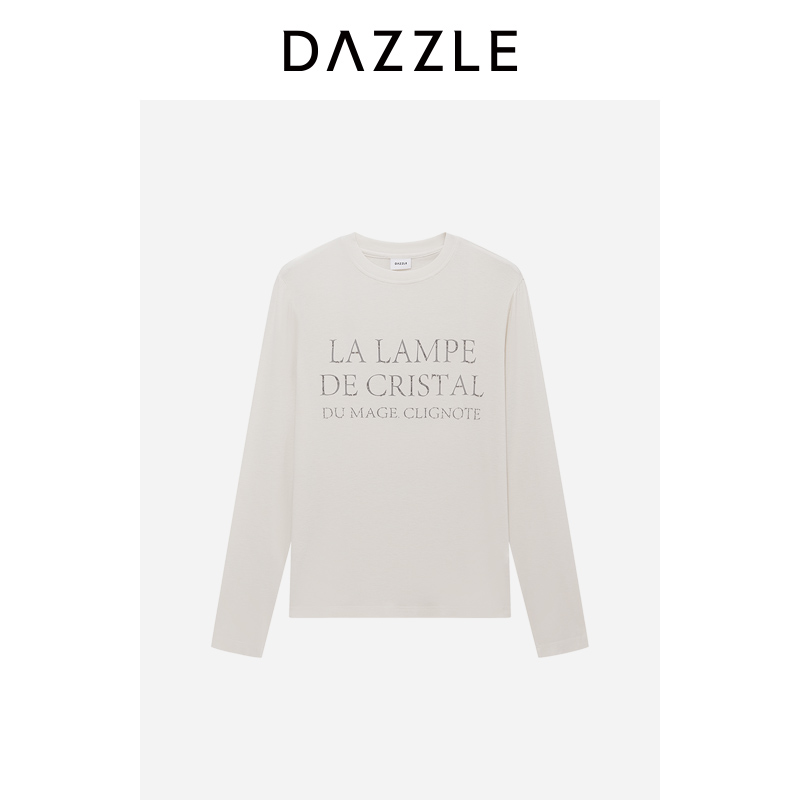 DAZZLE 地素T恤冬季米白色长袖T恤2I4B508
