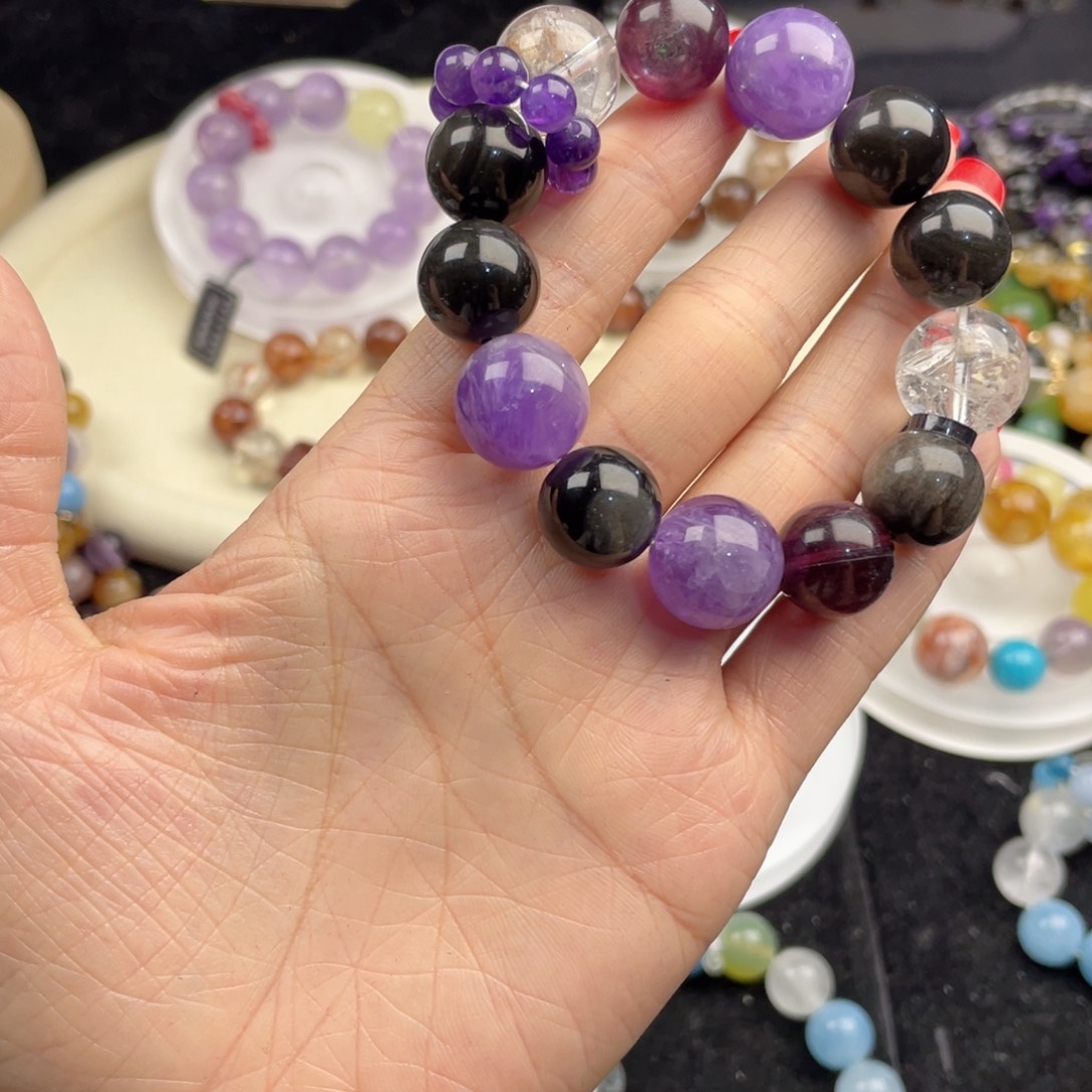 银S925镶嵌烟晶手链