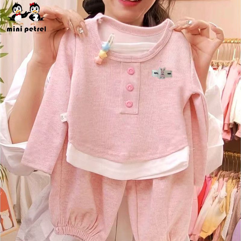 咪呢皮特女童糯米绒套装两件套上衣裤子休闲风儿童春秋季新款韩版
