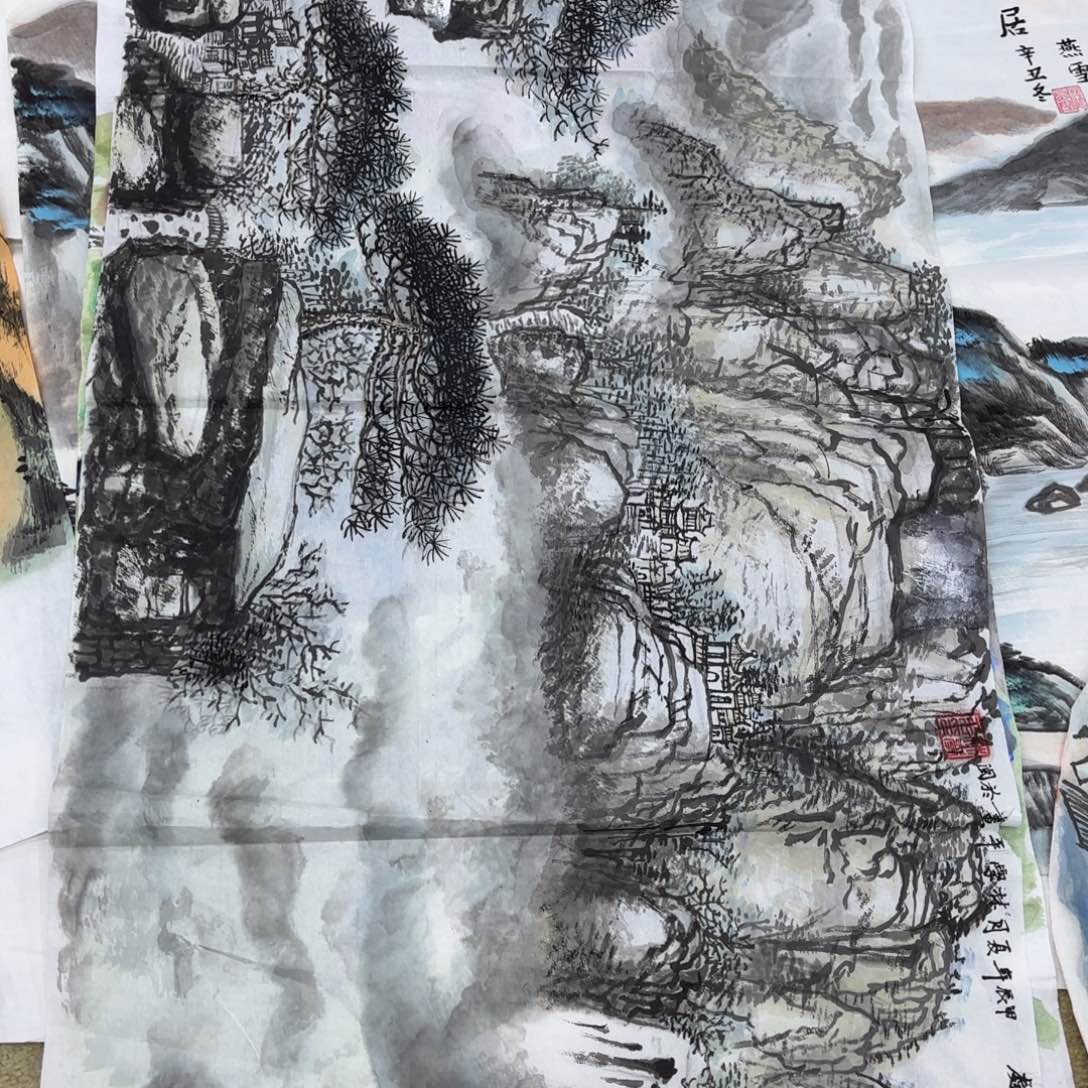 国画三处横幅山水赵