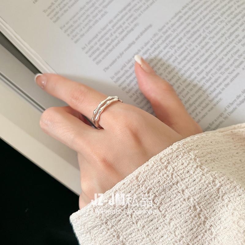 925银戒指 【JZ-JM私品】双层竹节戒指简约对戒食指关节戒女尾戒