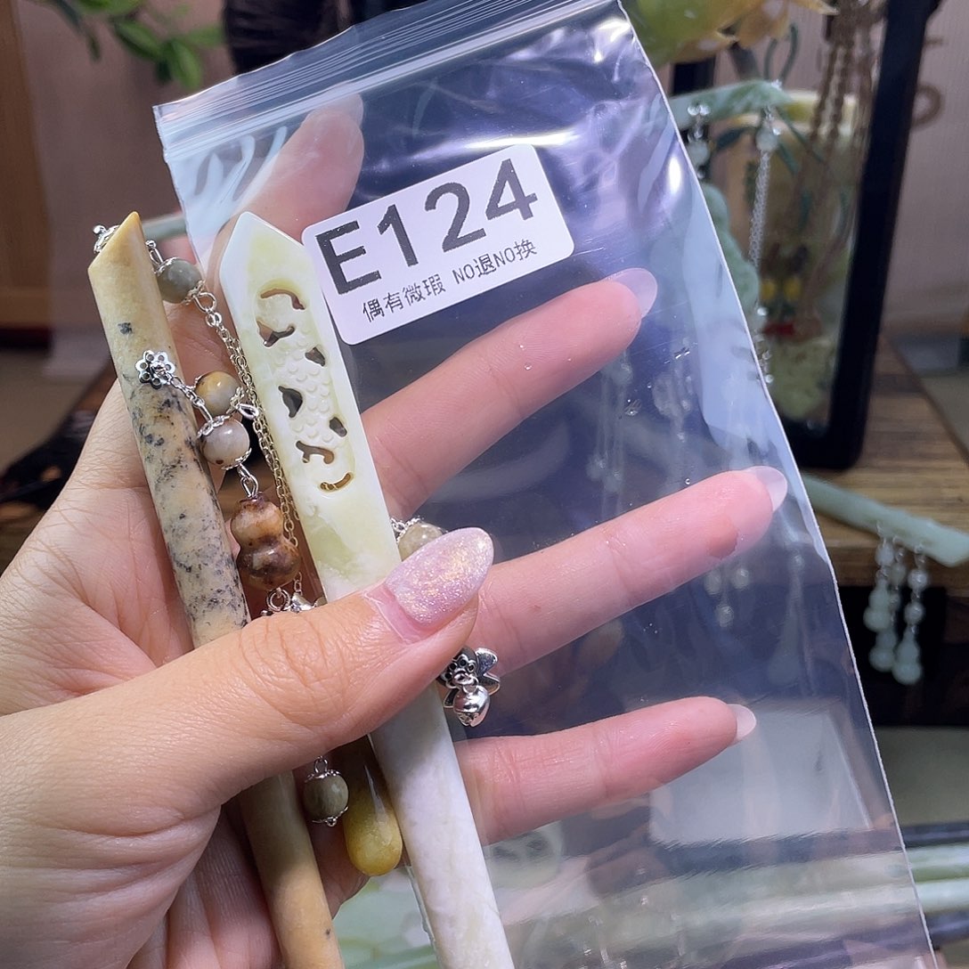 蛇纹石玉发饰银S925镀金镶嵌用****1