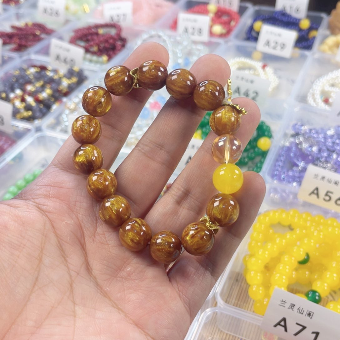 檀香紫檀（小叶紫檀）手串银S925镀金镶嵌