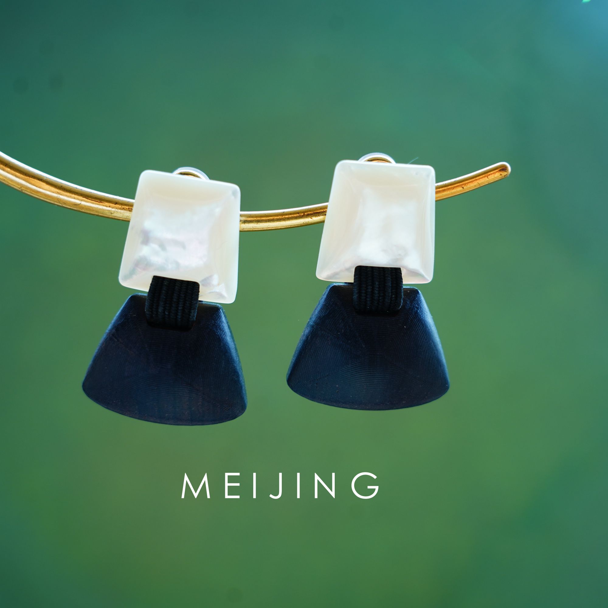 黄铜贝壳耳饰 【墨韵】方形贝母加扇形时尚气质百搭精致耳环