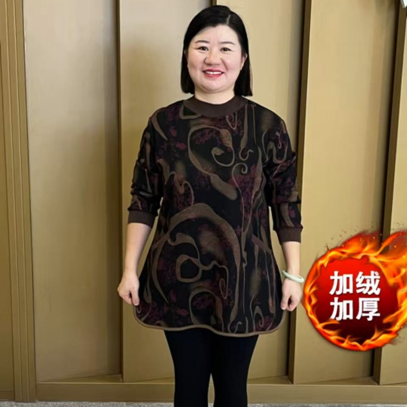 秋冬新款加绒加厚宽松显瘦加大码印花上衣