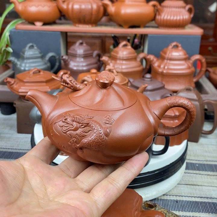 紫砂茶壶鱼化龙200-260cc原矿朱泥特价