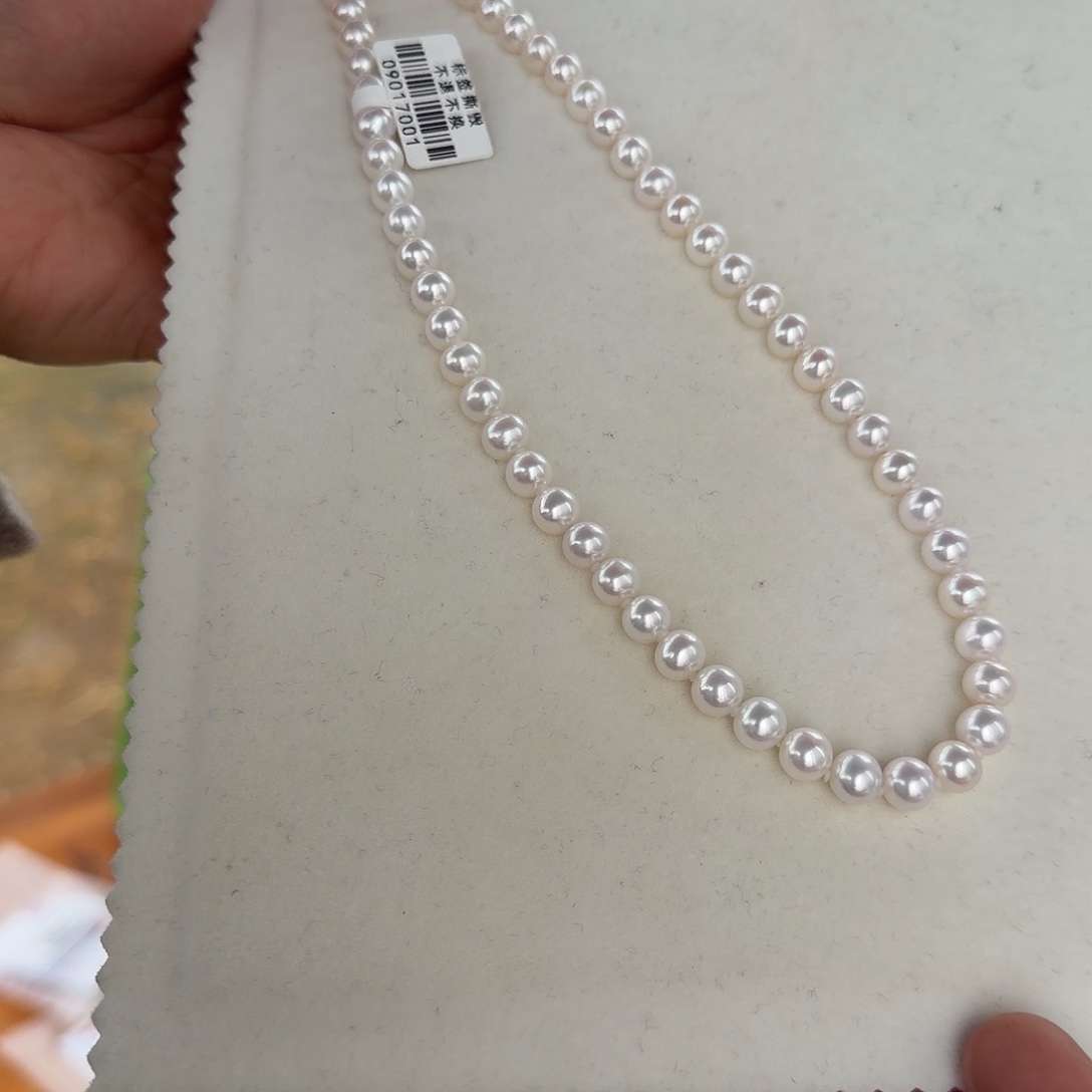 银S925镶嵌颈饰淡水珍珠7-8无核极光镜面正圆无暇炫彩冷白