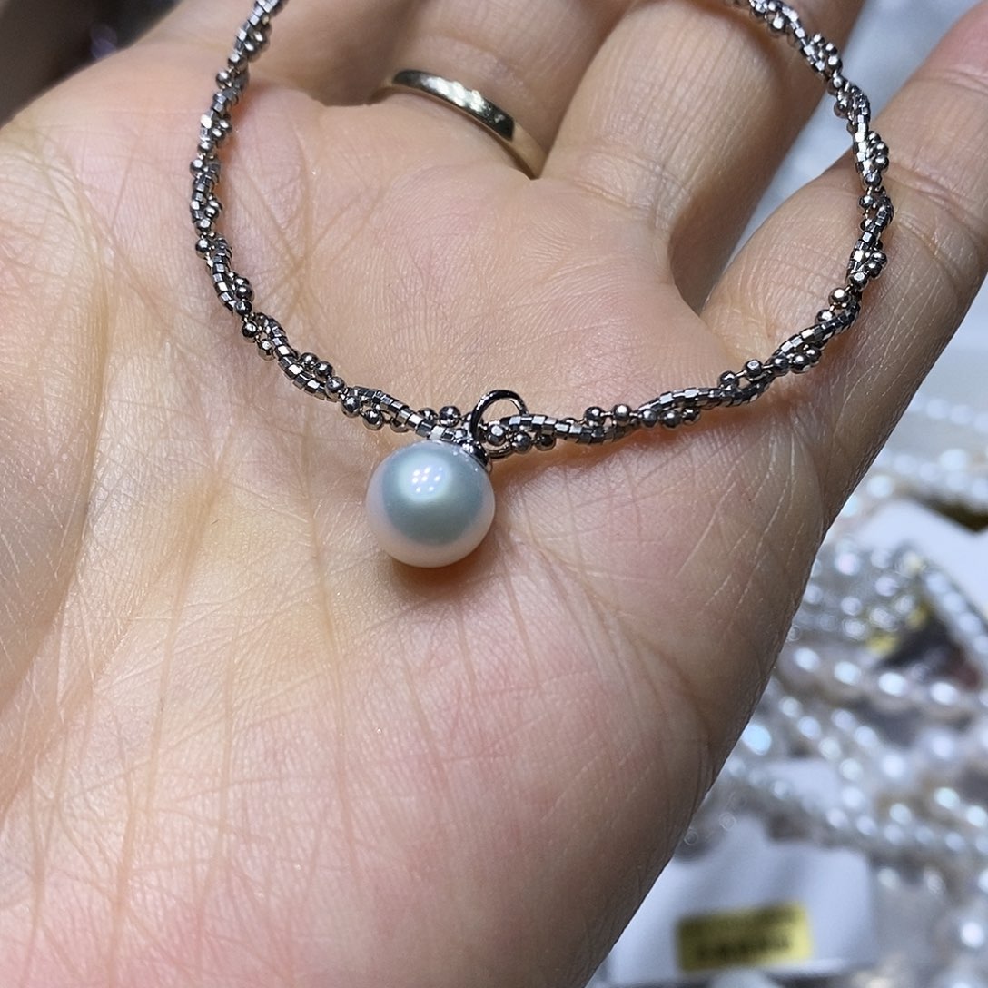 淡水珍珠耳钉银S925镶嵌