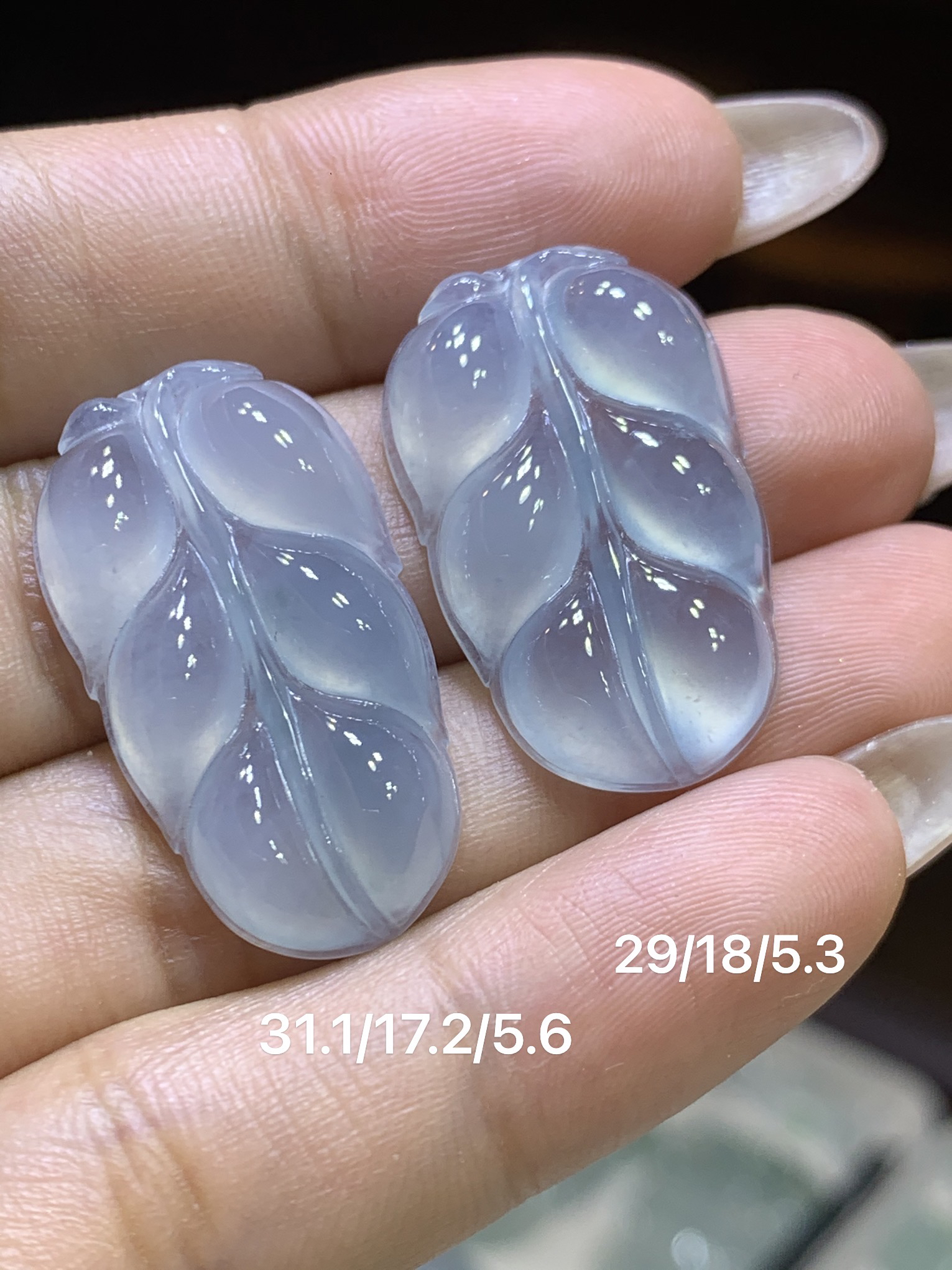 缅甸天然翡翠A货，一对蓝紫树叶，冰透水润，胶感十足，无需包容