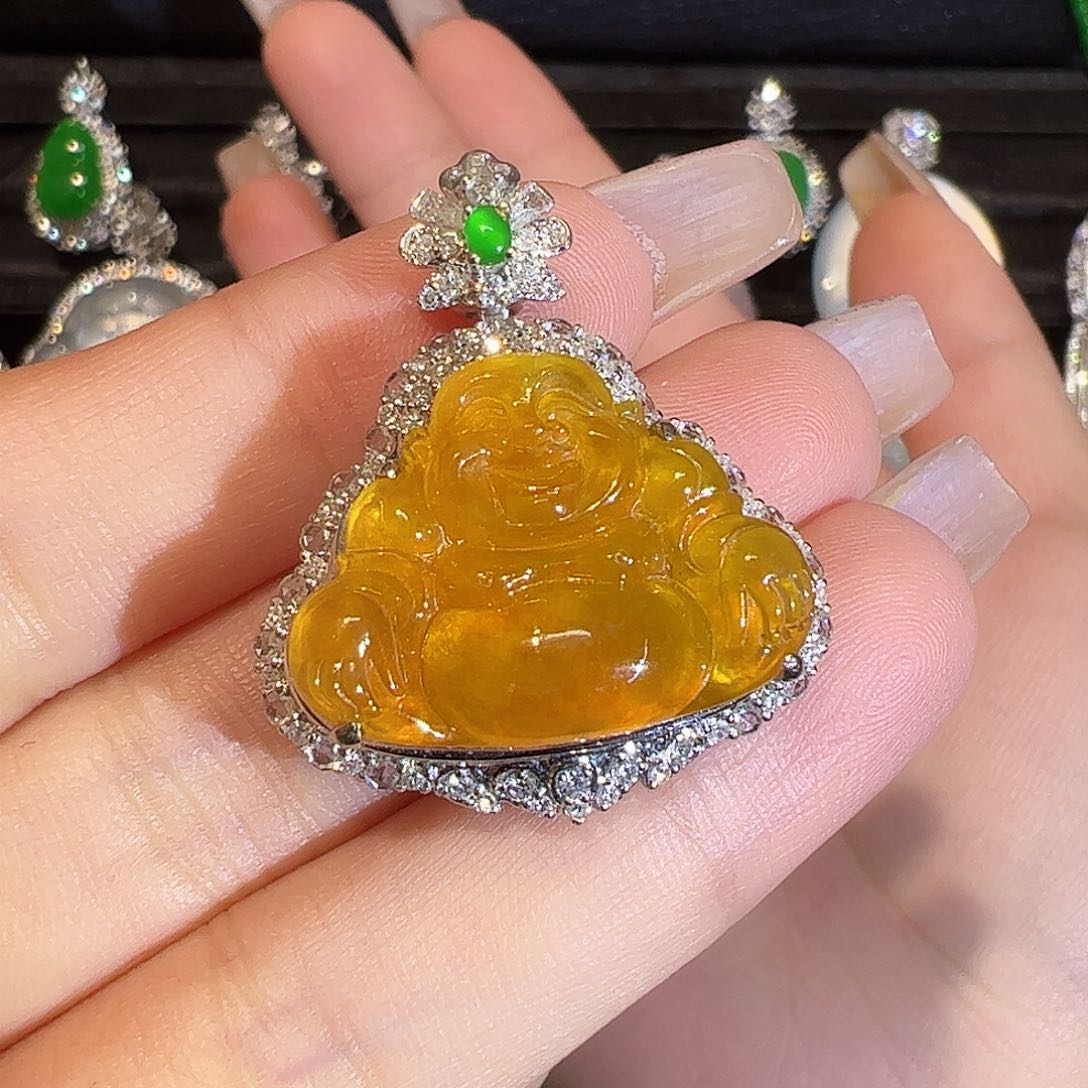 翡翠颈饰18K金镶嵌S****e佛公