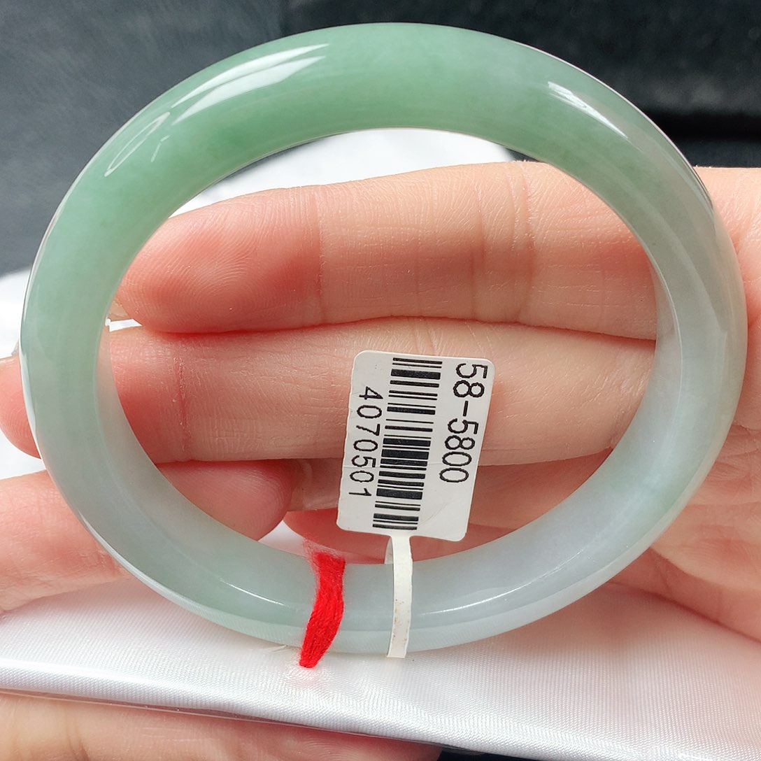 翡翠手镯未镶嵌冰绿半山水正圈58圈口 56号