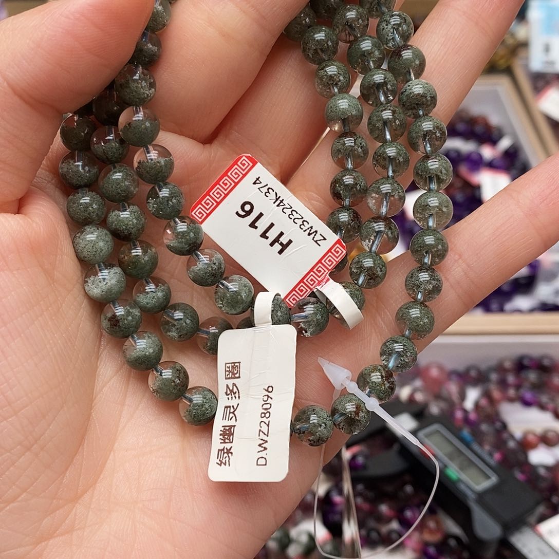 未镶嵌手链水晶H116 绿幽灵 聚宝盆 6m+ 多圈 