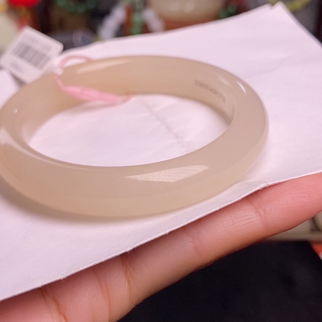 和田玉57 熟藕粉浓色老矿料天花板手镯未镶嵌