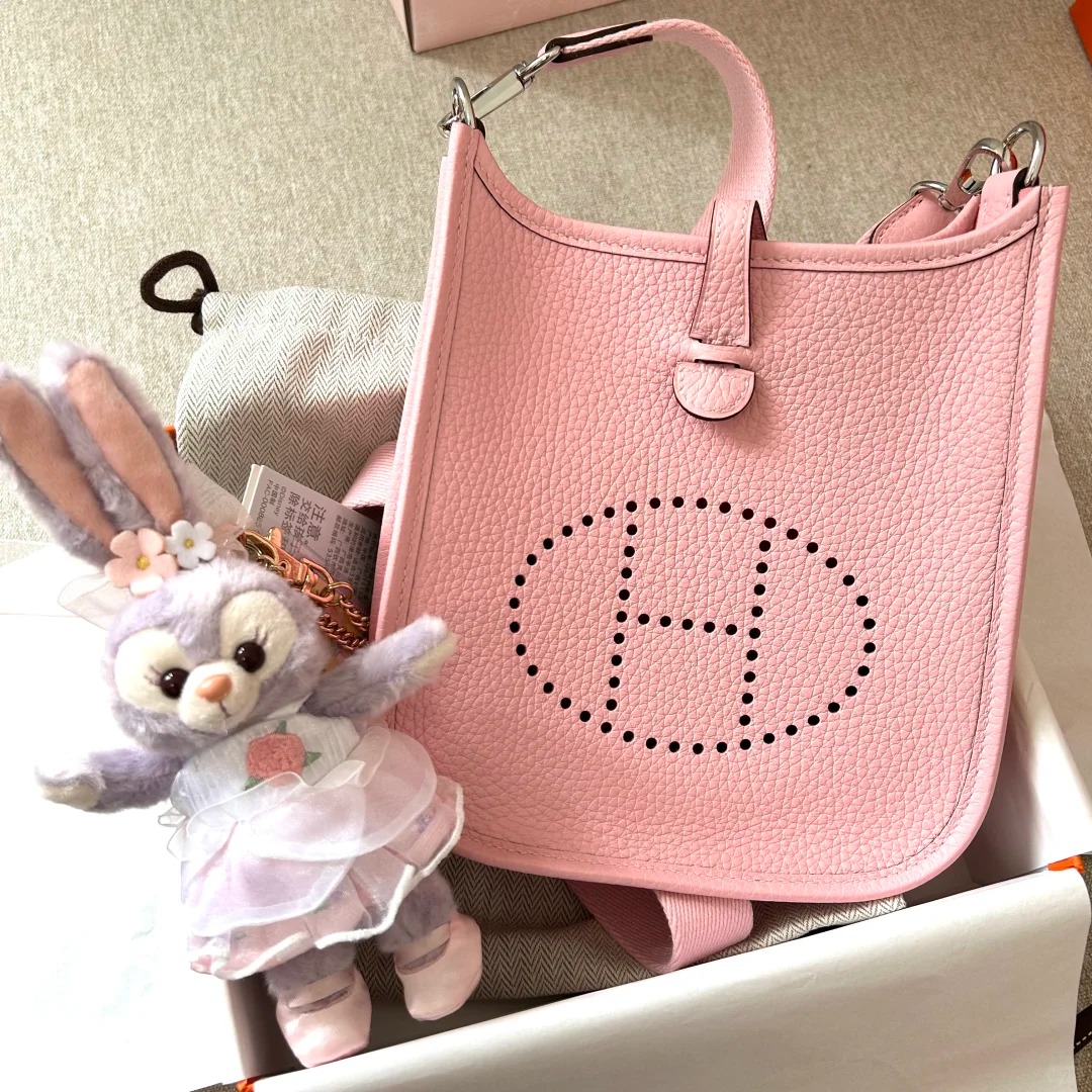 未使用 Hermes/爱马仕 小花6欢 Evelyne Mini 新樱花粉 W刻包