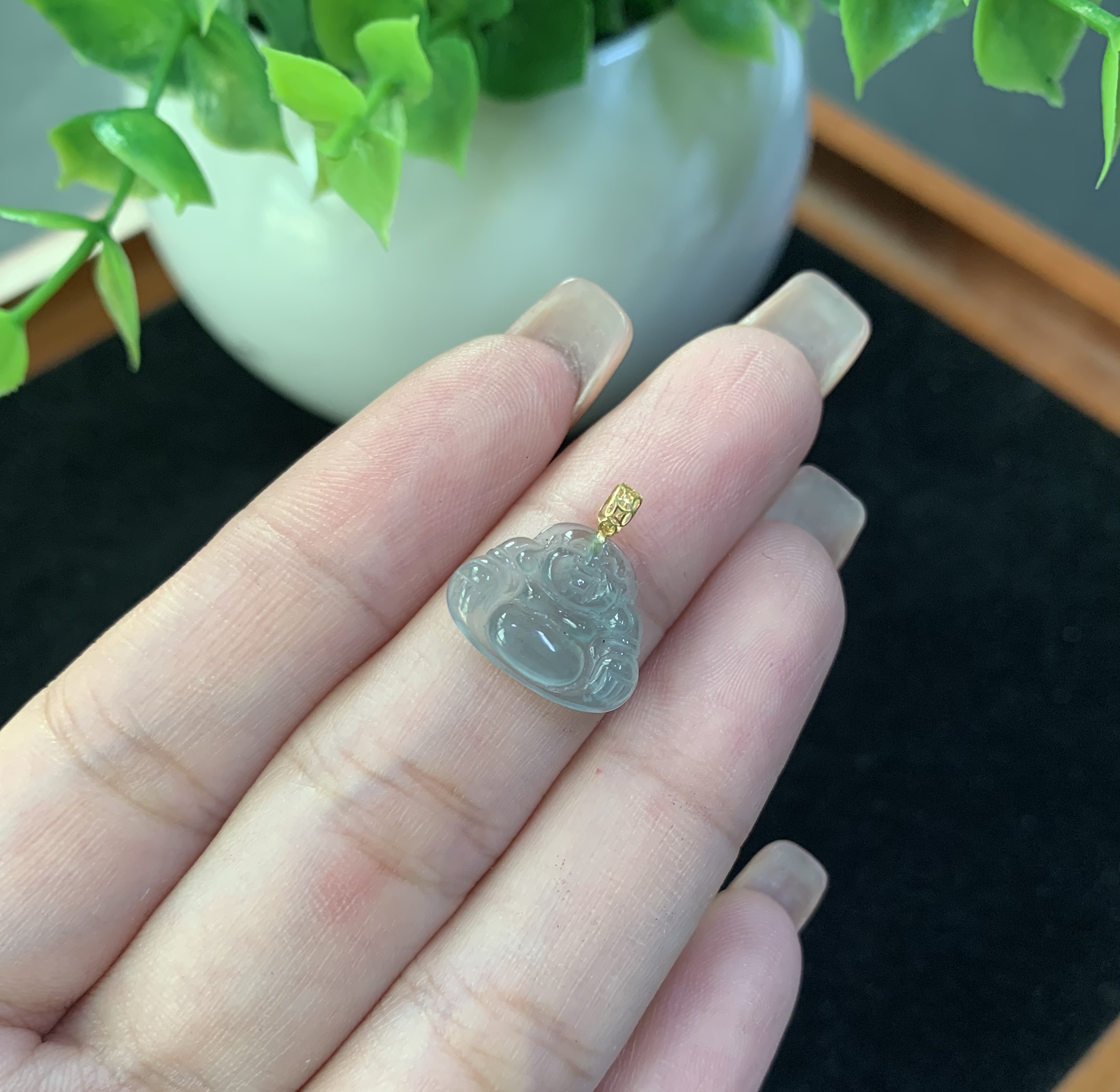 翡翠18k金佛公锁骨链