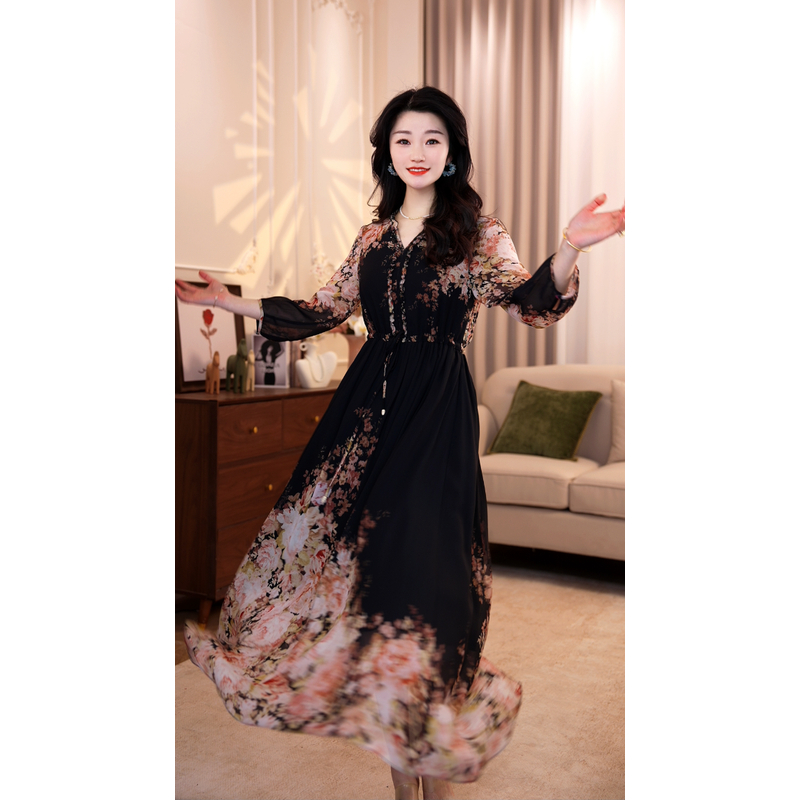 【暗夜玫瑰】25年新款收腰气质高端连衣裙气质优雅