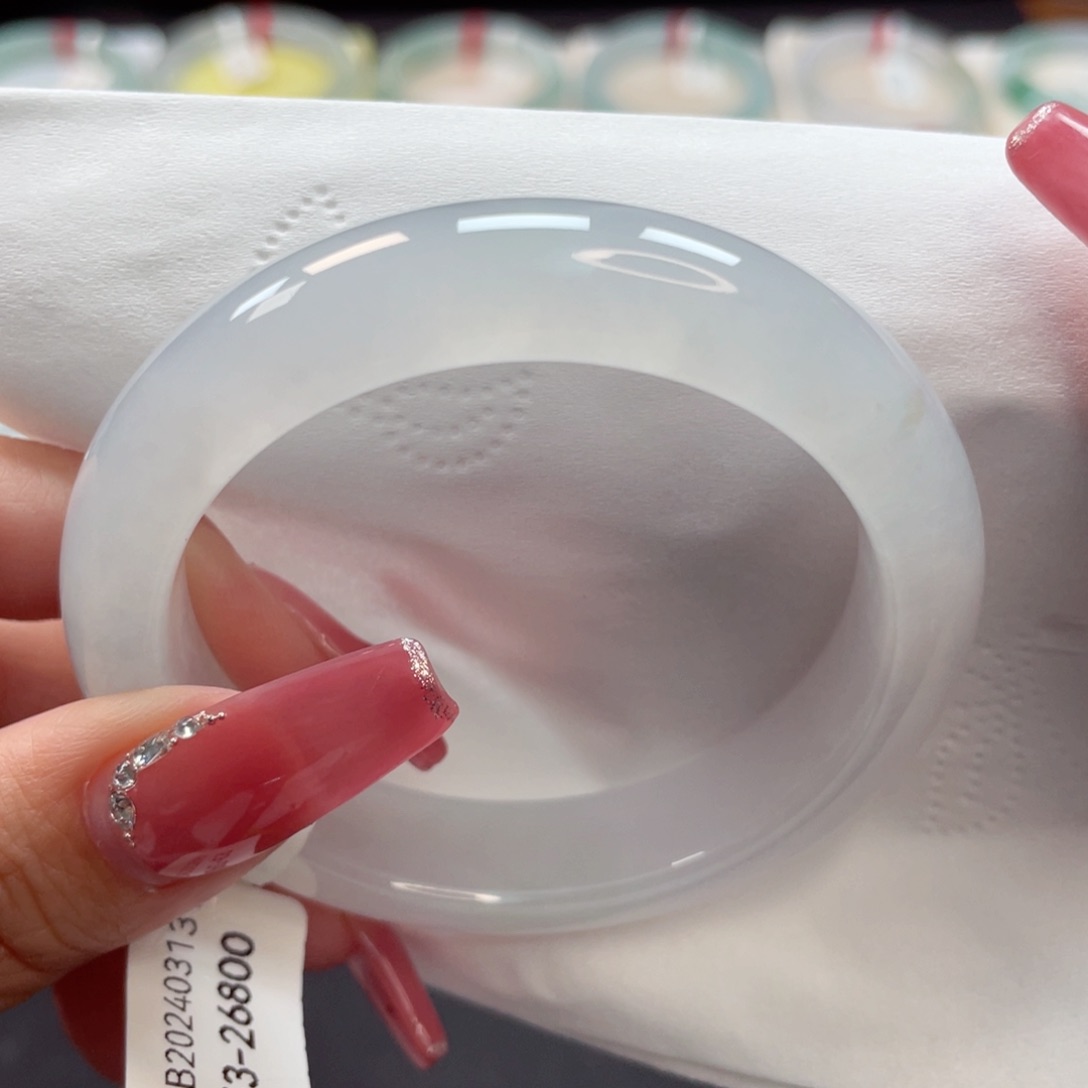 【闪购商品】翡翠手镯未镶嵌纯洁白月光冰润水透53圈1号