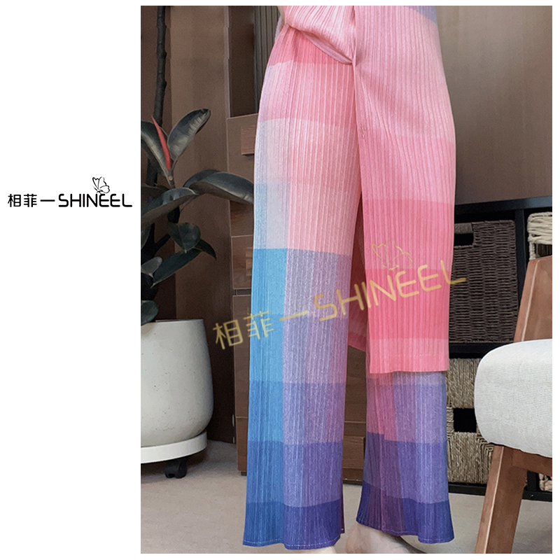 相菲原创一2025夏季渐变色女士气质休闲宽松时尚百搭拼色直筒裤